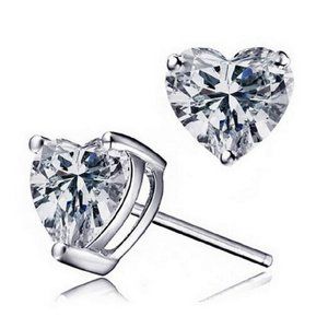 Fifth Avenue Delicate Cubic Zirconia Silver Tone Heart Stud Earrings